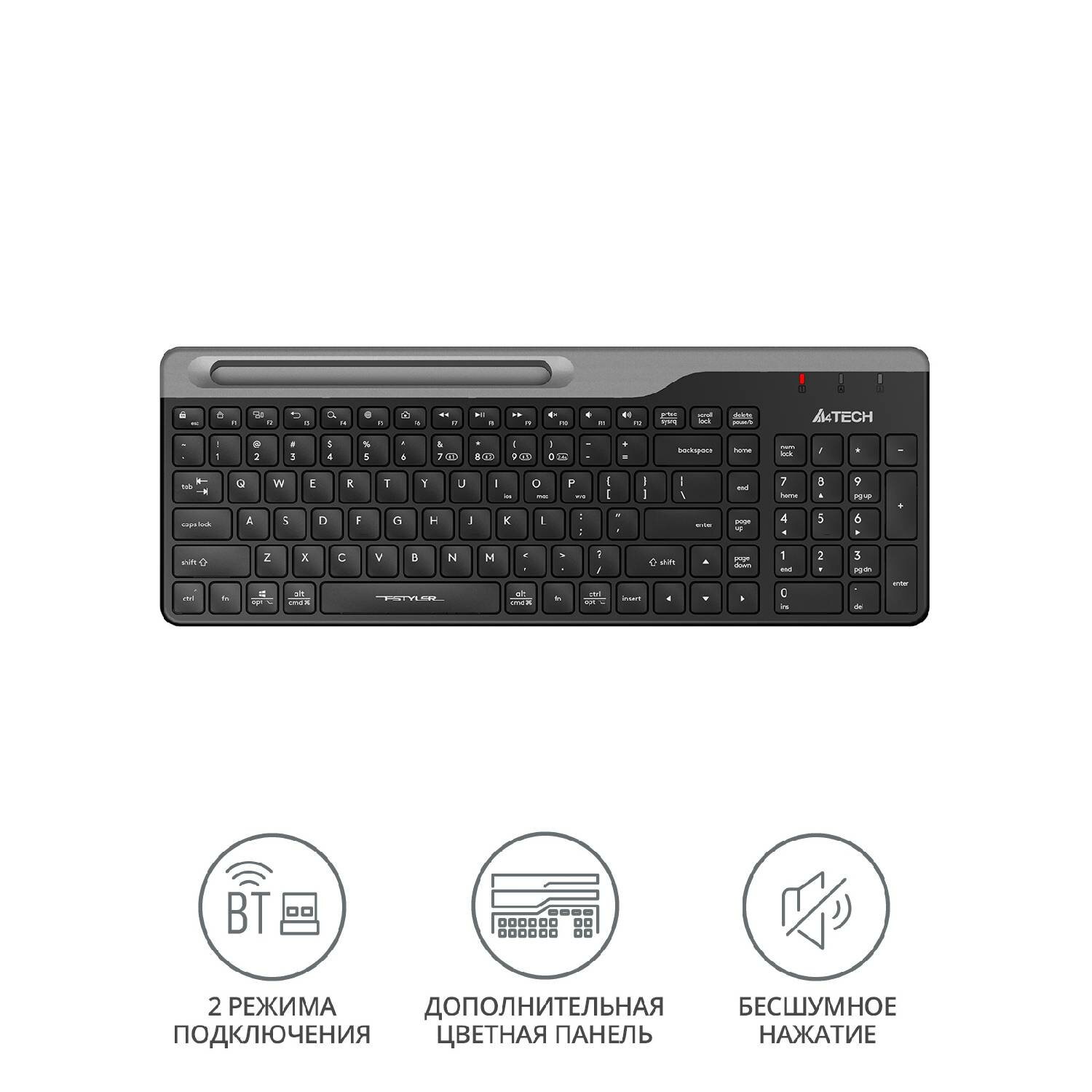 Клавиатура A4TECH Fstyler FBK25, USB, Bluetooth/Радиоканал, черный серый [fbk25 black] - фото №16