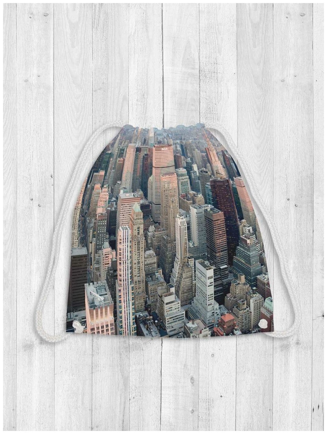 Сумка рюкзак-мешок JoyArty "Городские высоты" для обуви и вещей, 38x40 см