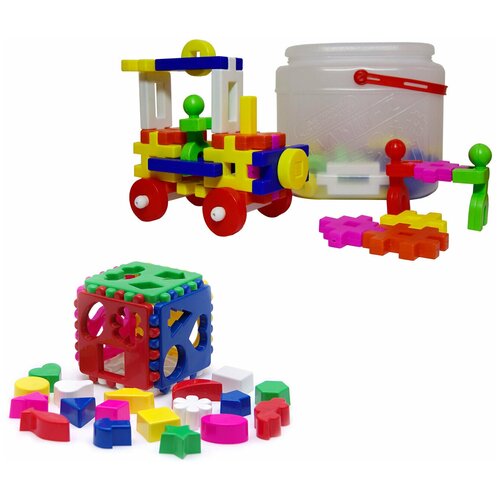 фото Набор развивающий: игрушка "кубик логический большой" арт. 40-0010 + конструктор «малыш - 1», 36 дет. арт. м-1 karolina toys