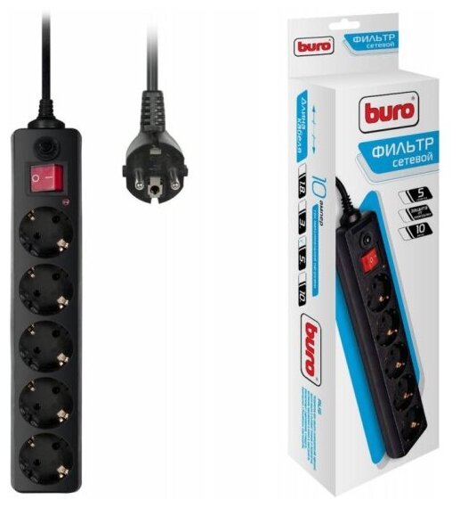 Сетевой фильтр Buro 500SH-5-B 5м (5 розеток) черный (коробка)