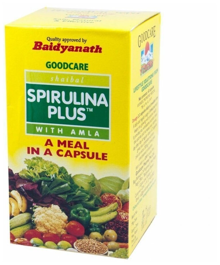 Спирулина Плюс с Амлой (Spirulina Plus with amla) для иммунитета и детоксикация организма дополнительный источник витаминов 60 капсул