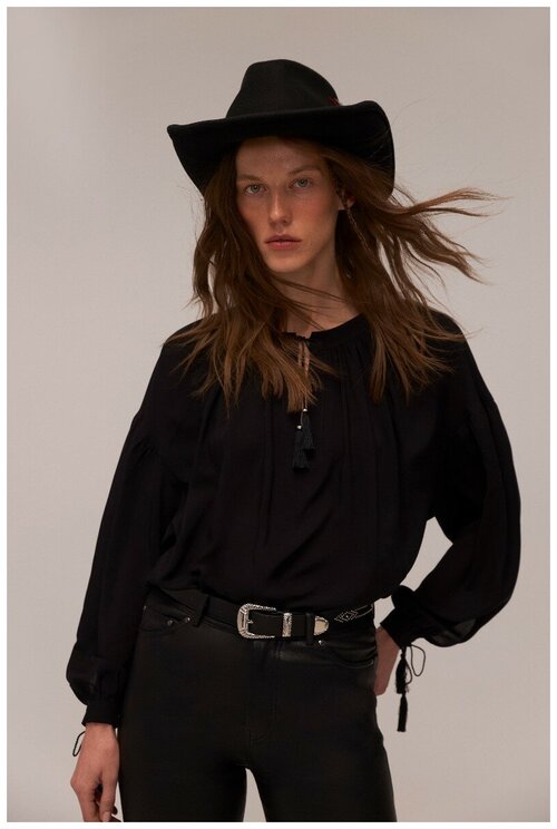 Блуза  YULIAWAVE, классический стиль, свободный силуэт, длинный рукав, размер S, черный