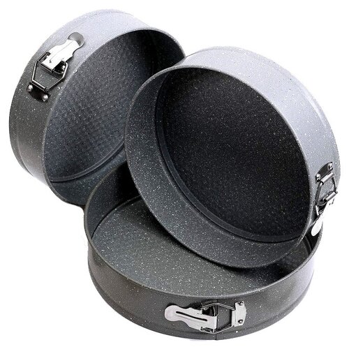 фото Доляна набор форм для выпечки разъёмных «мрамор. круг», 3 шт: 28/26/24 см, антипригарное покрытие