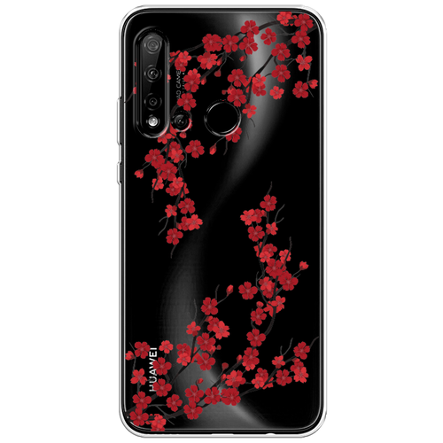 Силиконовый чехол на Huawei P20 Lite 2019/Nova 5i / Хуавей P20 Lite/Нова 5i Красная сакура, прозрачный