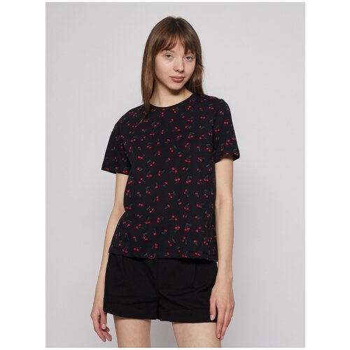 фото Принтованная футболка из хлопка, цвет черный, размер s zolla