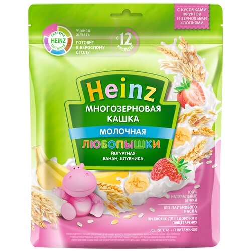 Каша Heinz молочная Любопышки многозерновая йогуртная с бананом и клубникой (с 12 месяцев) 200 г