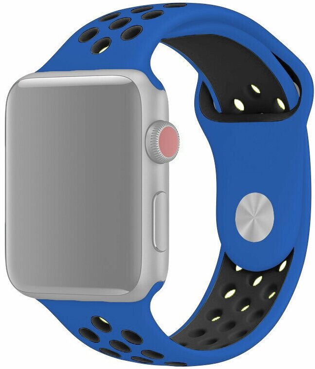 Ремешок на смарт часы Apple Watch (Эпл Вотч) 42/44/45/49 мм InnoZone Vent синий/черный, силиконовый, спортивный