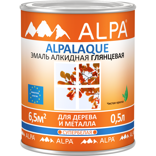 Эмаль алкидная для дерева и металла супербелая Alpa laque 2.5 л полуматовая