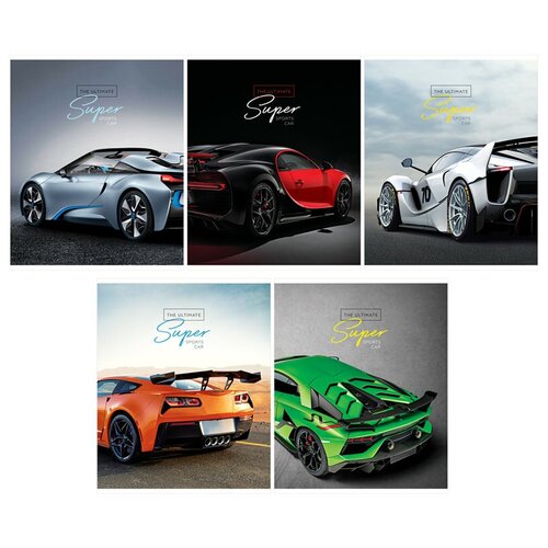 ArtSpace Упаковка тетрадей Авто. Ultimate super cars Т96к_26739, 5 шт., клетка, 96 л., 5 шт., серый/зеленый/оранжевый/красный