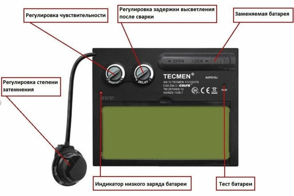 TECMEN Сварочная маска с автоматическим светофильтром Tecmen ADF - 615J 9-13 TM17 Черная 510322