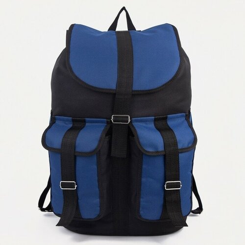 Рюкзак туристический, 55 л, отдел на шнурке, 4 наружных кармана, цвет чёрный/синий рюкзак туристический hunt024 синий 90 л