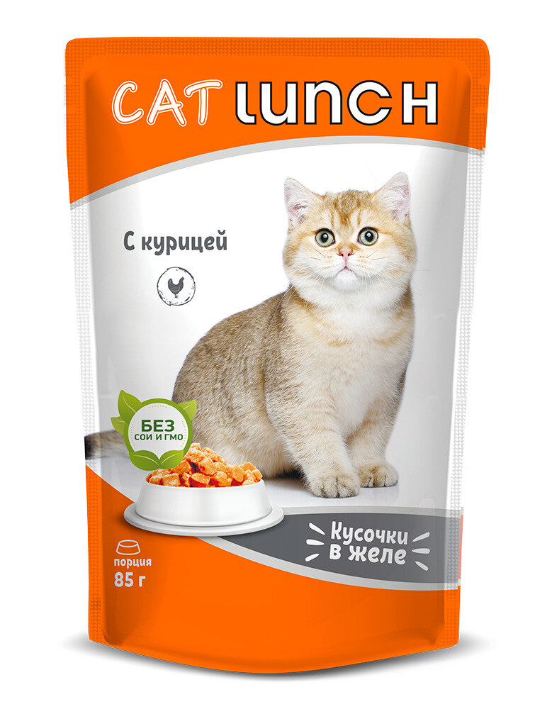 Cat Lunch пауч для кошек кусочки в желе с Курицей 85г
