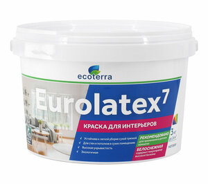 Краска ВД-АК 2180 Ecoterra Eurolatex 7, интерьерная , белоснежная, 3кг