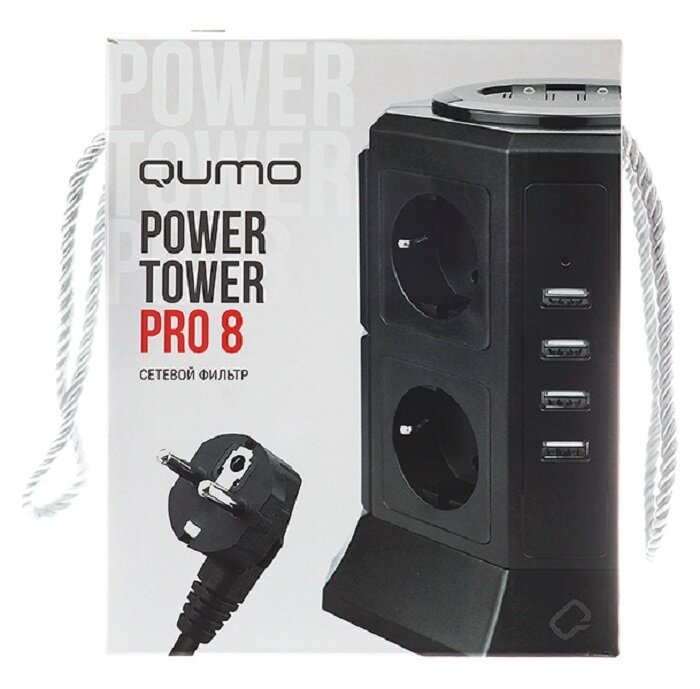 Сетевой фильтр Qumo Power Tower Pro 8SP4U 2м, 8 розеток (P-0002) - фото №5