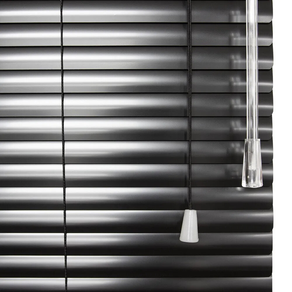 Жалюзи горизонтальные алюминиевые на пластиковые окна ТМ "Твой Дом", размер 43х145см, цвет черный с правым управлением - фотография № 4