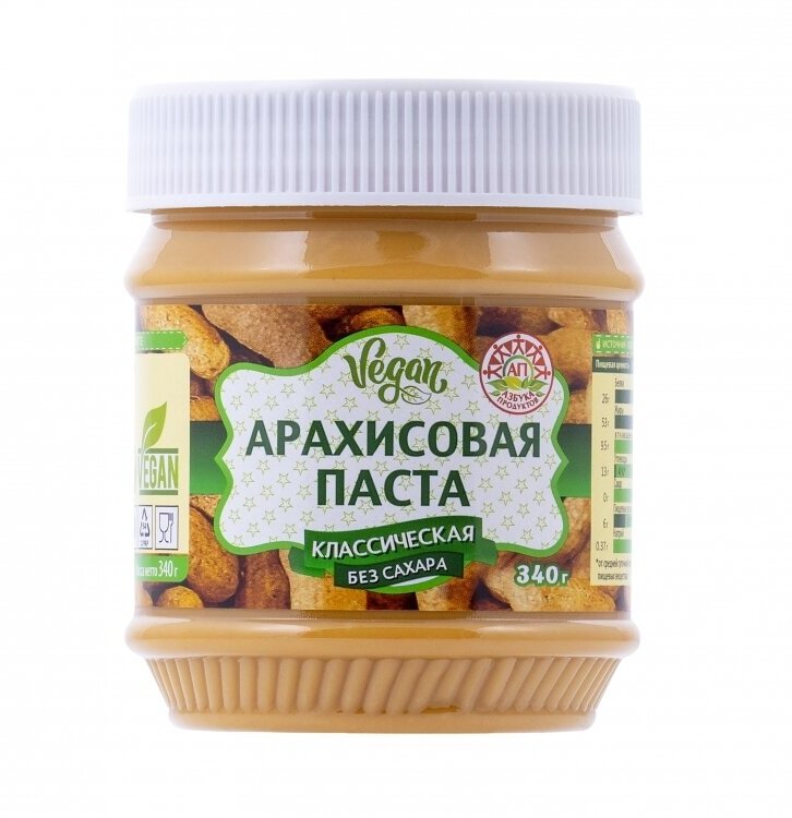 Азбука Продуктов Арахисовая паста Классическая без сахара 340 гр