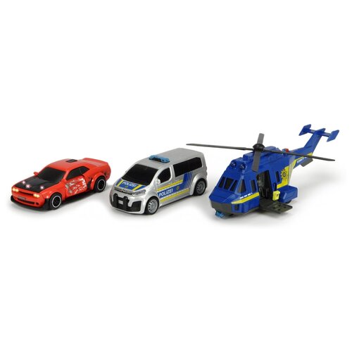 Набор техники Dickie Toys 3715011, 23 см, красный/серебристый/синий машины dickie набор полицейская погоня вертолет и машинки 2 шт
