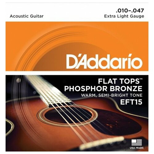 фото Струны для акустической гитары d'addario eft15 extra light (10-47)