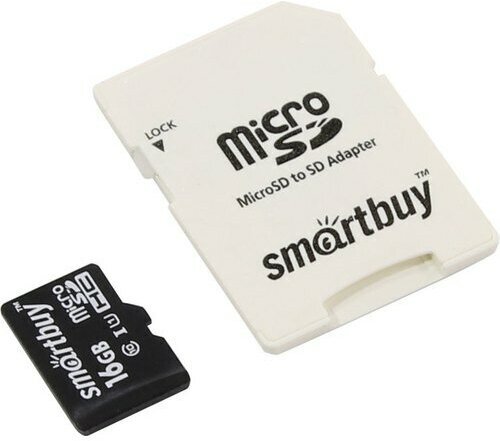 Micro SDHC карта памяти Smartbuy 16GB Сlass 10 LE (с адаптером SD)