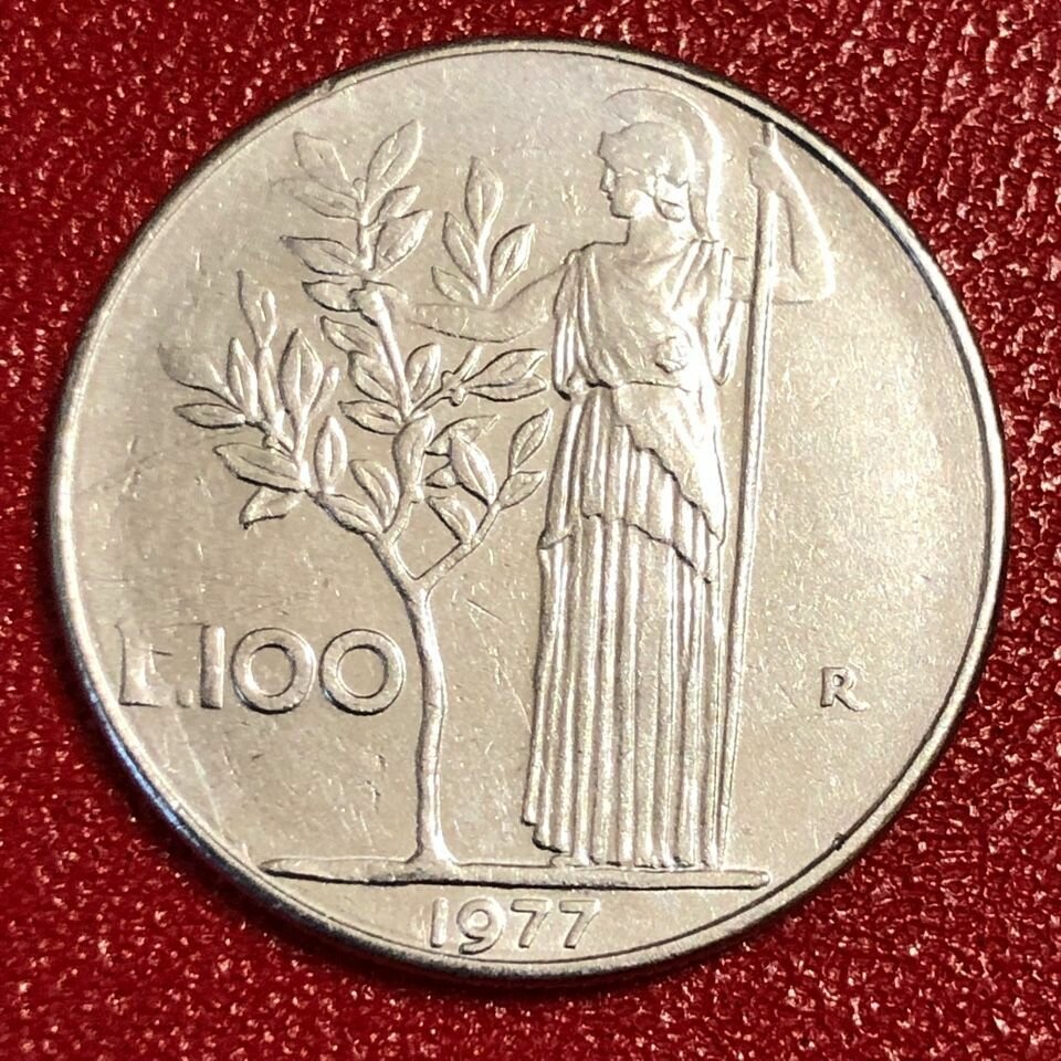 Монета Италия 100 лир 1977 год #5-8