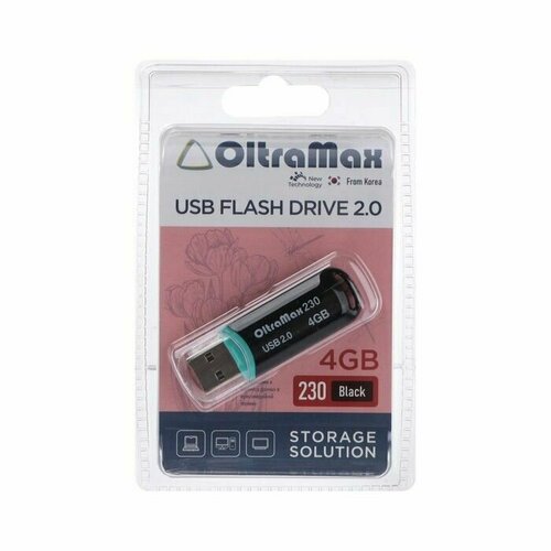 Флешка 230, 4 Гб, USB20, чт до 15 Мб/с, зап до 8 Мб/с, чeрная