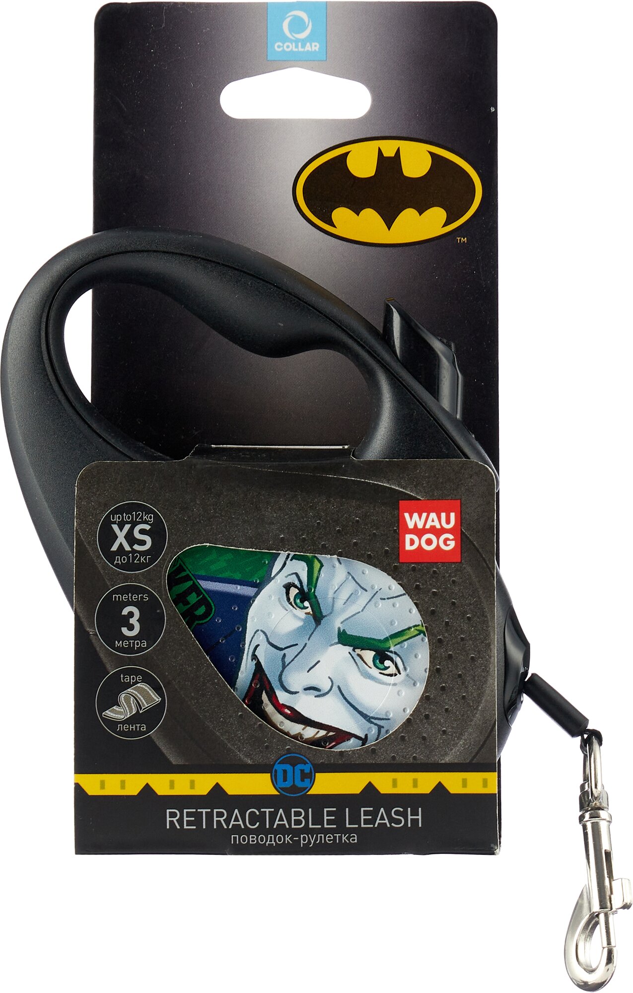 Поводок-рулетка WAUDOG "Джокер Зеленый" с рисунком черная до 12кг XS 3м - фотография № 4