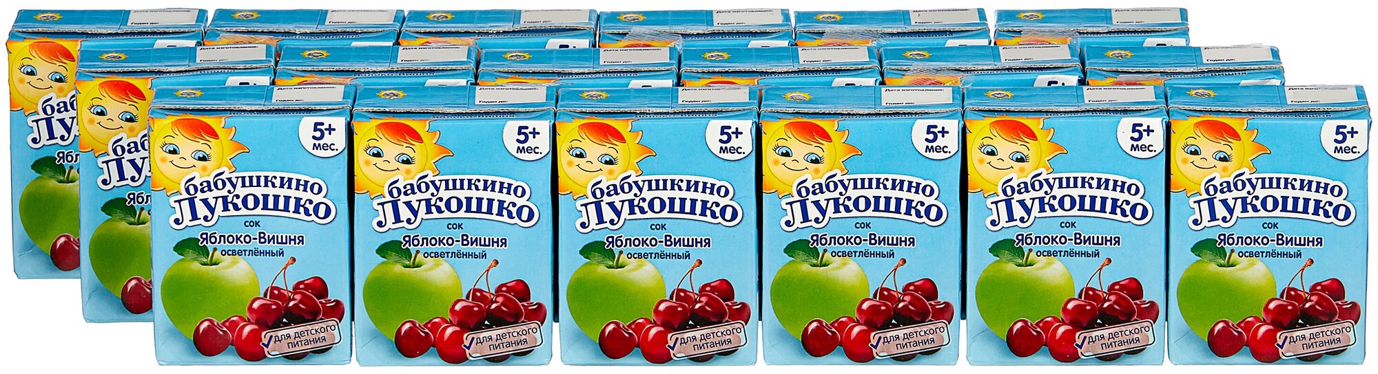 Сок осветленный Бабушкино Лукошко Яблоко-вишня (Tetra Pak), с 5 месяцев, 0.2 л, 18 шт. в уп. - фотография № 4