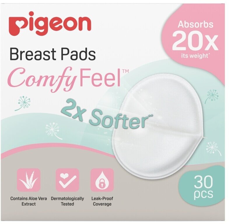 Вкладыши для бюстгальтера Pigeon Comfy Feel Breast Pads, одноразовые, с алоэ, 30 шт