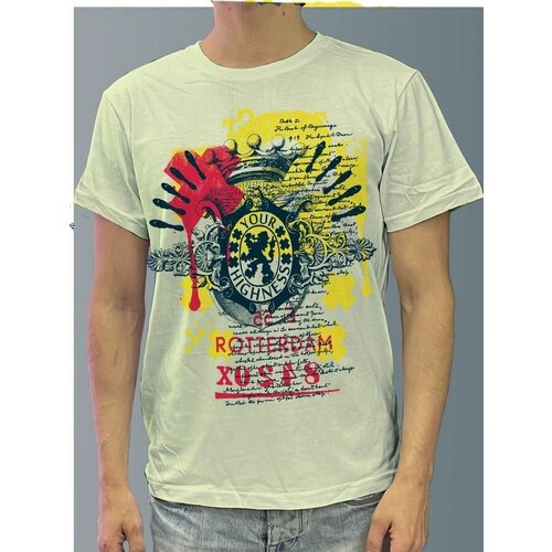 фото Футболка мужская белая молочный оттенок из хлопка с dtf рисунком ваше высочество - 936 будь на стиле