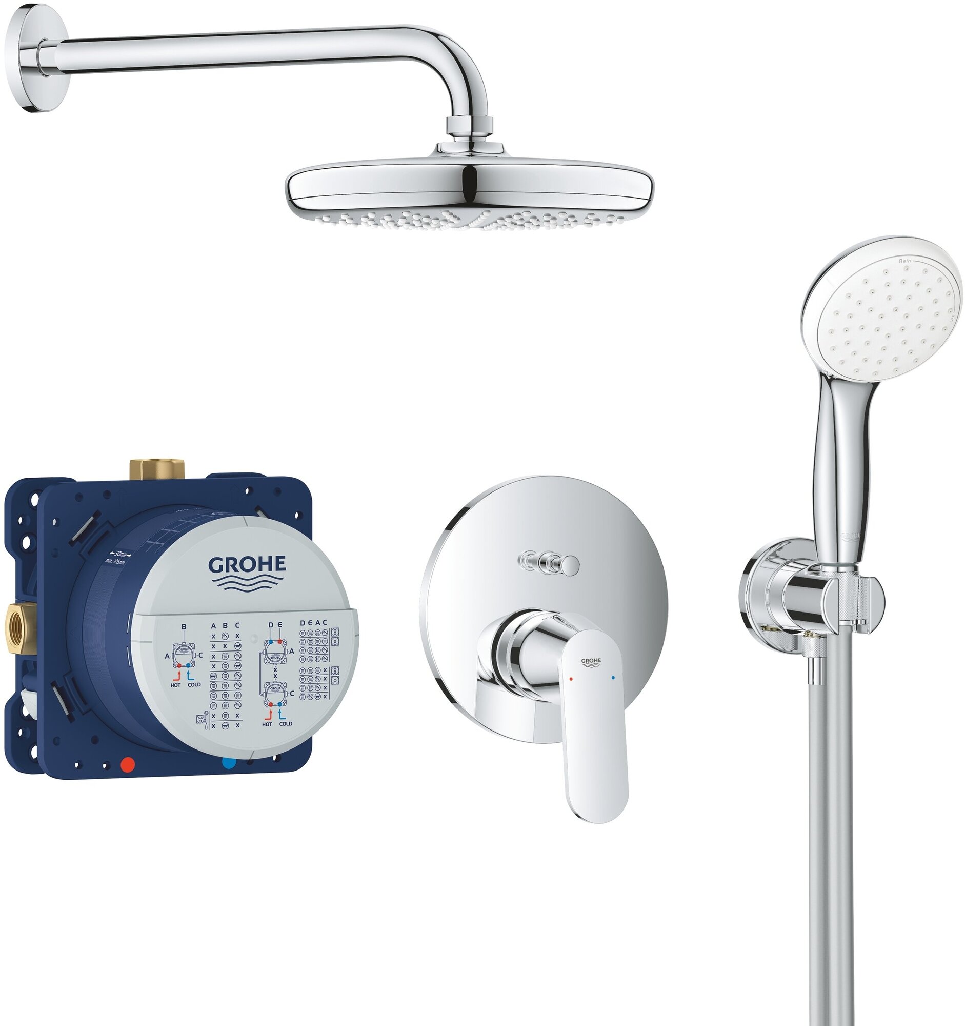 Набор для комплектации душа, GROHE Eurosmart Cosmopolitan, с верхним душем Tempesta 210, хром, (25219001)