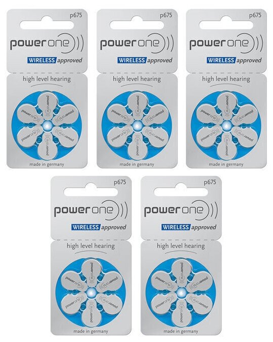 Батарейки PowerOne p675 (PR44) для слуховых аппаратов, 5 блистеров (30 батареек)