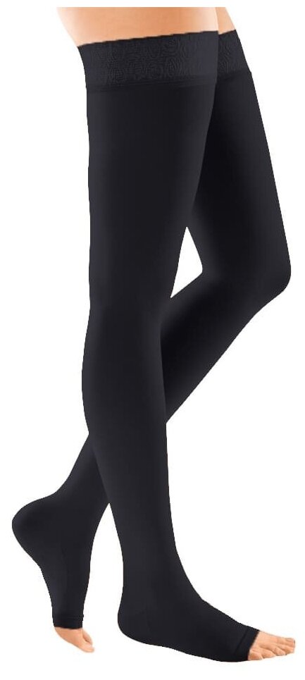 Чулки mediven comfort с открытым носком, 1 класс CO151 Medi, 7, Черный, Малая, круж. резинка