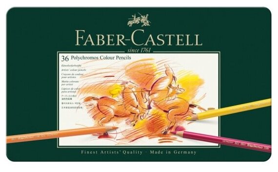 Карандаши художественные цветные Faber-castell Polychromos 36 цветов, заточен, метал. коробка