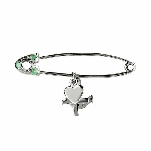 Брошь CORDE, серебро, 925 проба, родирование, изумруд