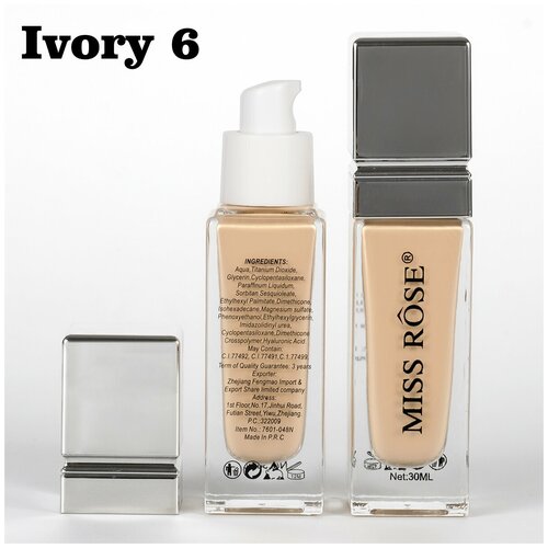 MISS ROSE/тональный крем /Жидкая тональная основа для лица /выравнивающий и увлажняющий/Тон Ivory6