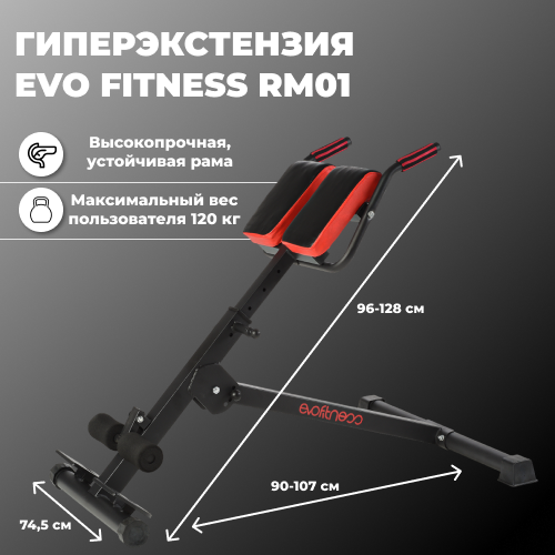 Наклонная гиперэкстензия Evo Fitness RM01 черный тренажер smith fitness g20 гиперэкстензия