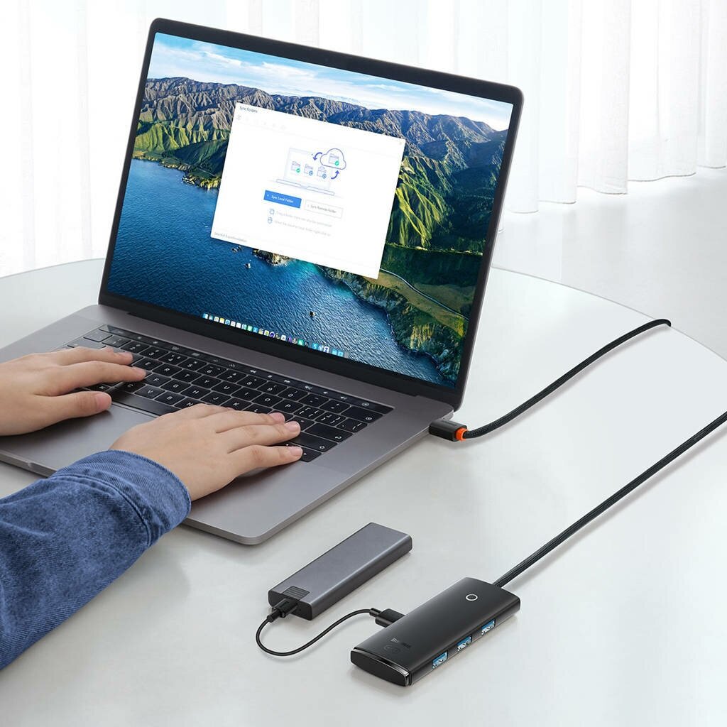 Хаб Baseus Lite Series 4-Port USB-A HUB Adapter (USB-A to USB 30x4 ) 1м (WKQX030401) черный