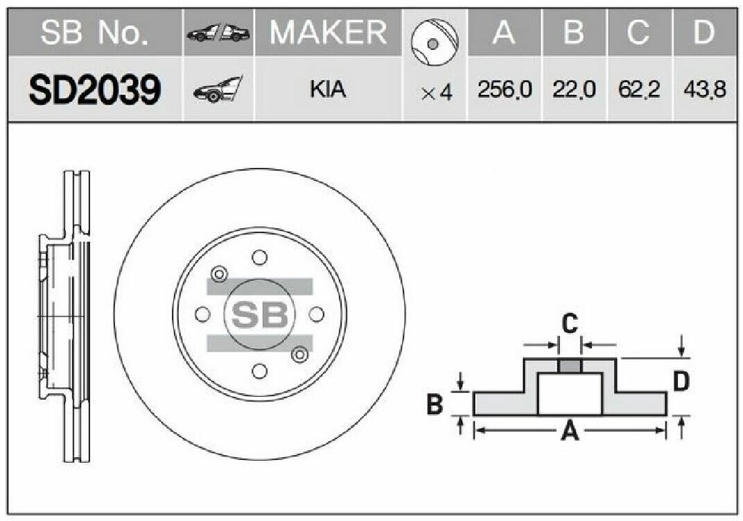 Диск тормозной SANGSIN BRAKE SD2039 SOLARISRIO 11- седан пер 2шт