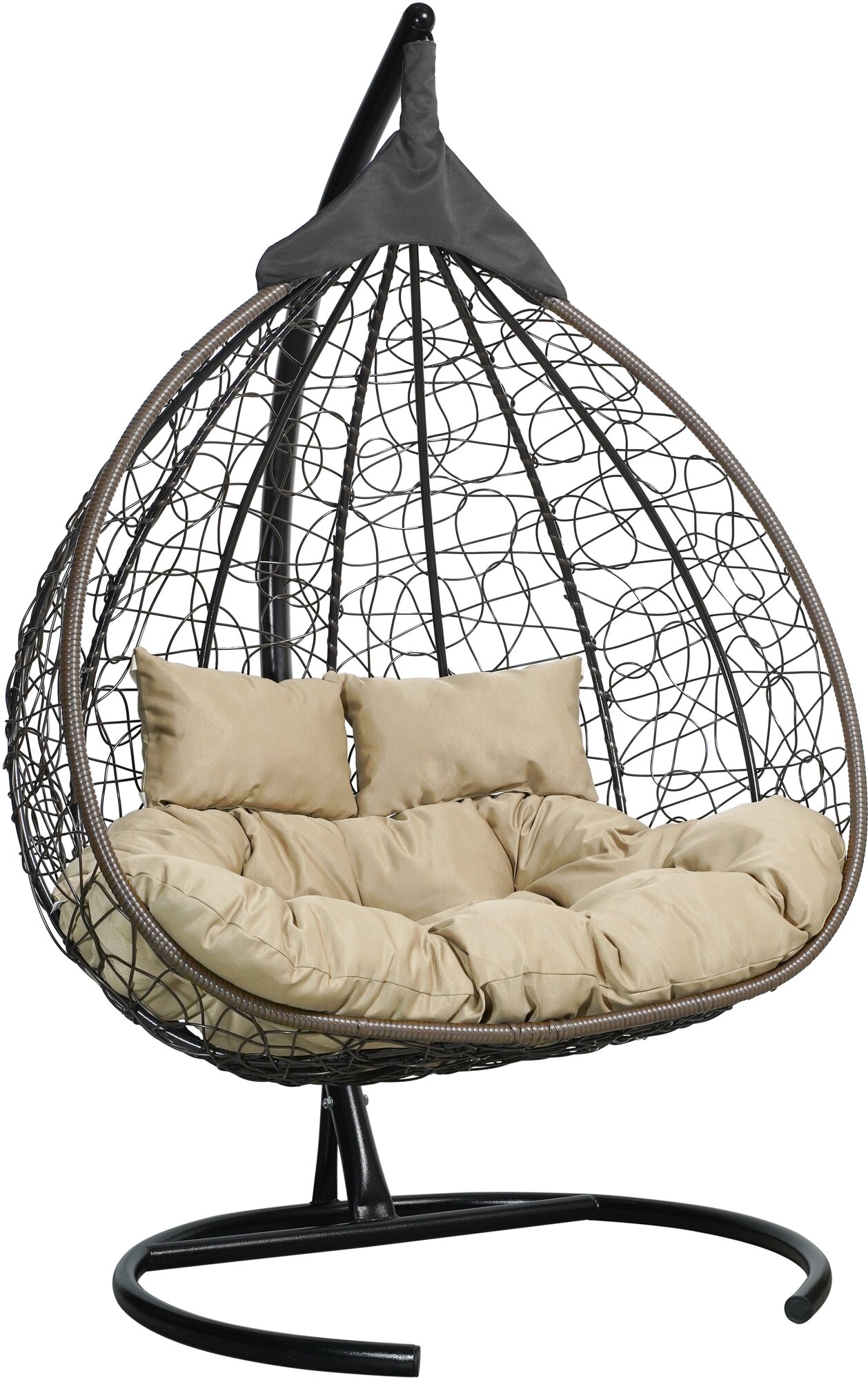Подвесное двухместное кресло-кокон FISHT коричневый (бежевая подушка, полиэстер) - фотография № 1