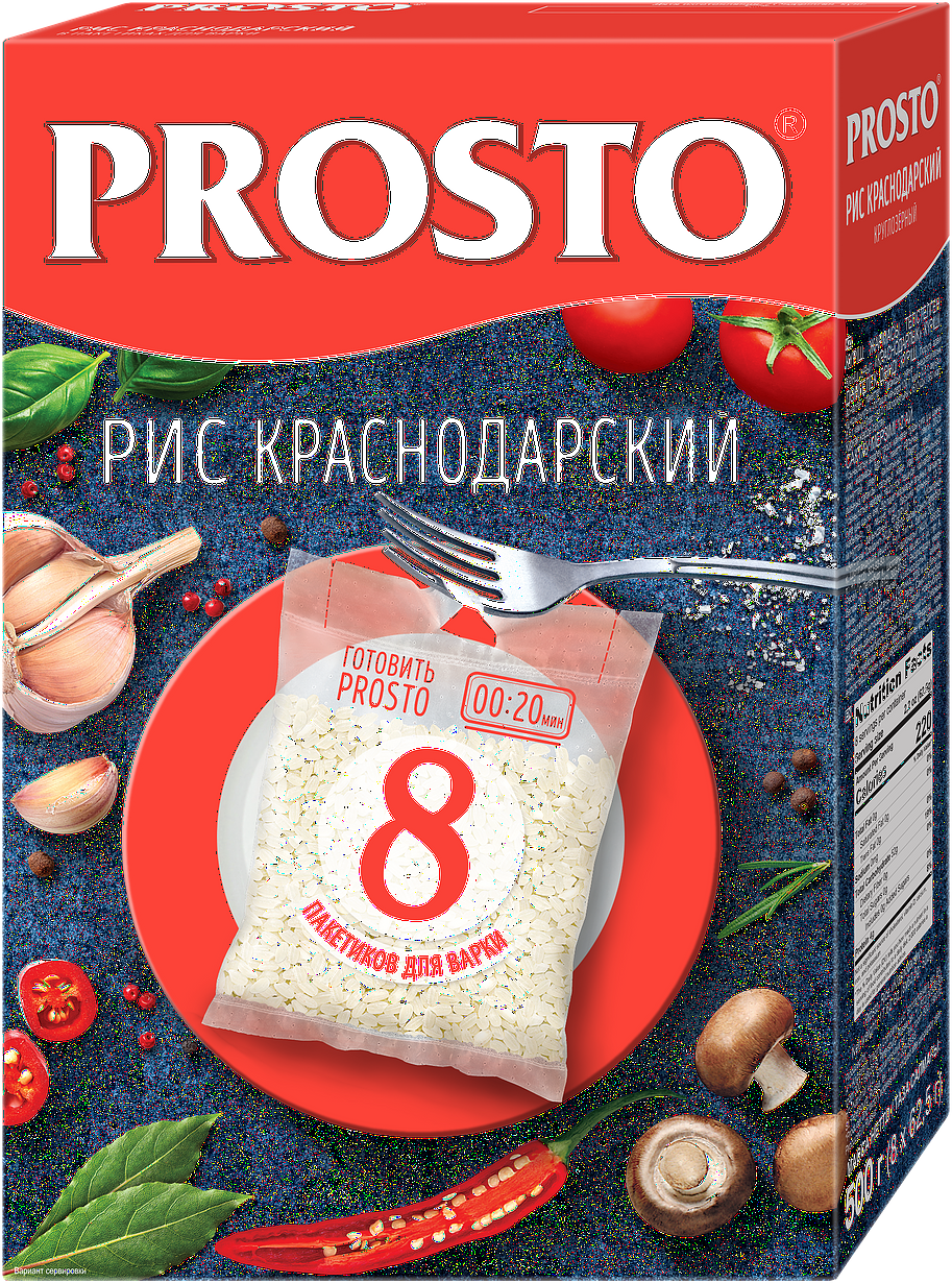 Рис круглозерный Prosto Краснодарский 500г, 8 пакетиков х 62,5г