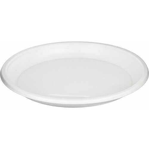 Тарелка одноразовая Бюджет пластиковая белая диаметр 205 миллиметров (100 штук в упаковке), 661998