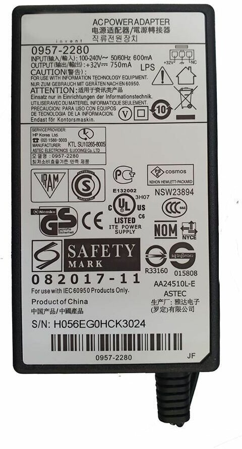 Сетевой блок питания 32v 750 ma 0957-2280 для принтера HP Photosmart B010A B010B B110A B110B B110C B110D B110E B110F