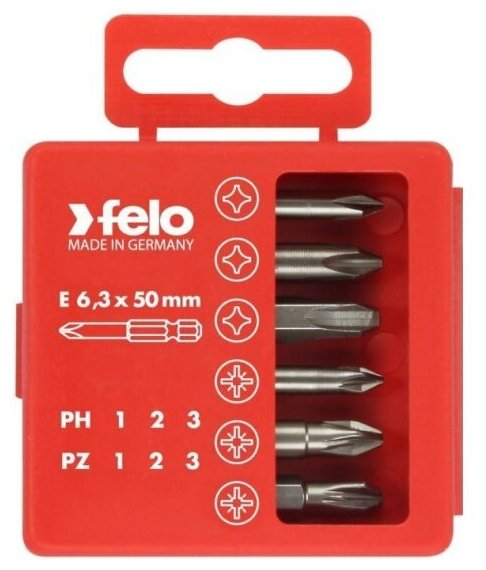 Набор бит Felo 03291516 PZ1-3 и PH1-3 50 мм в упаковке, 6 шт