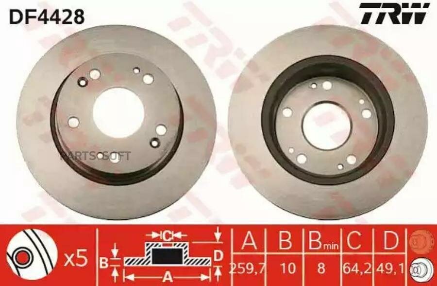 Диск Тормозной Задний Honda Accord 2.0/2.4l 03-> Trw Df4428 TRW арт. DF4428