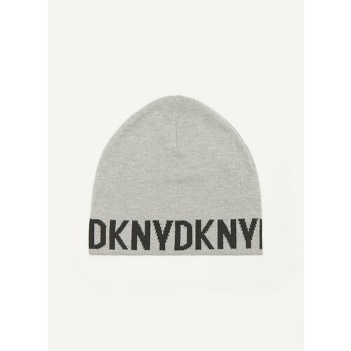 Шапка бини DKNY, демисезон/зима, вязаная, размер OneSize, серый