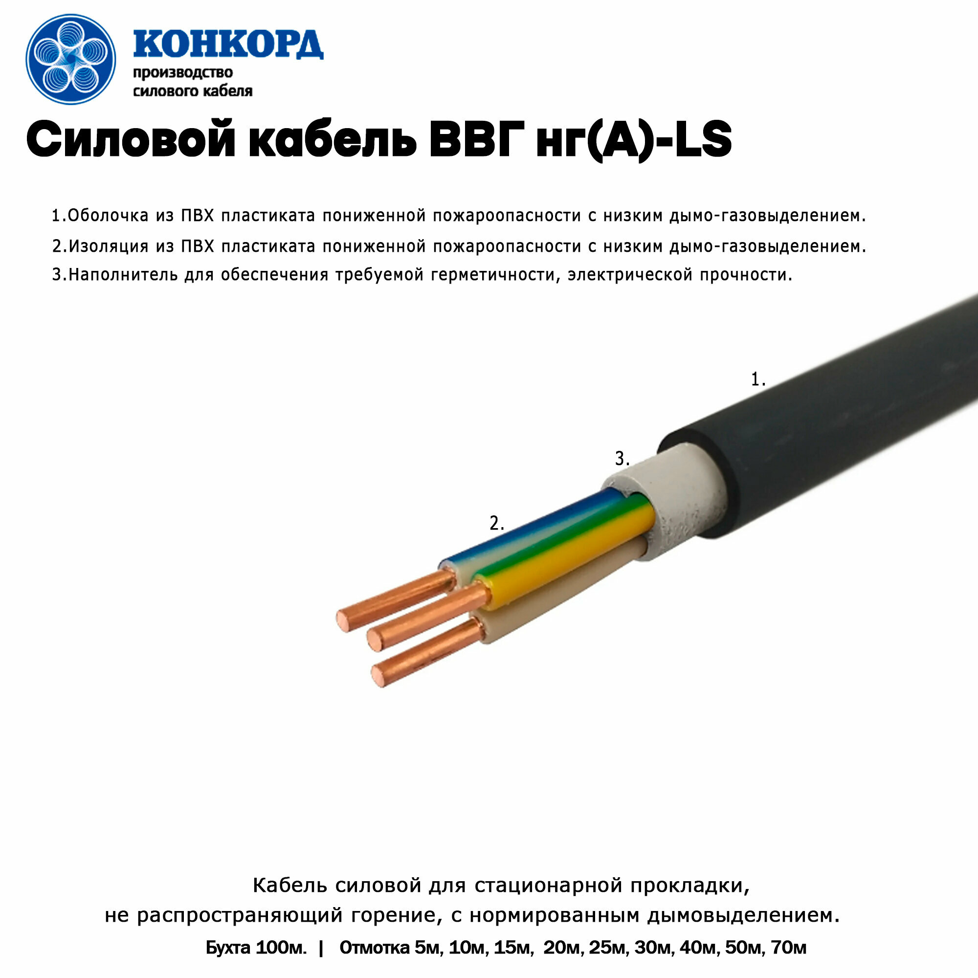 Электрический кабель Конкорд ВВГнг(A)-LS 3 х 2.5 мм 30 м. - фотография № 5