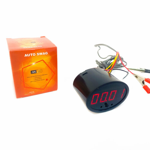 Электронные часы с вольтметром и термометром на Лада Приора (красная подсветка)