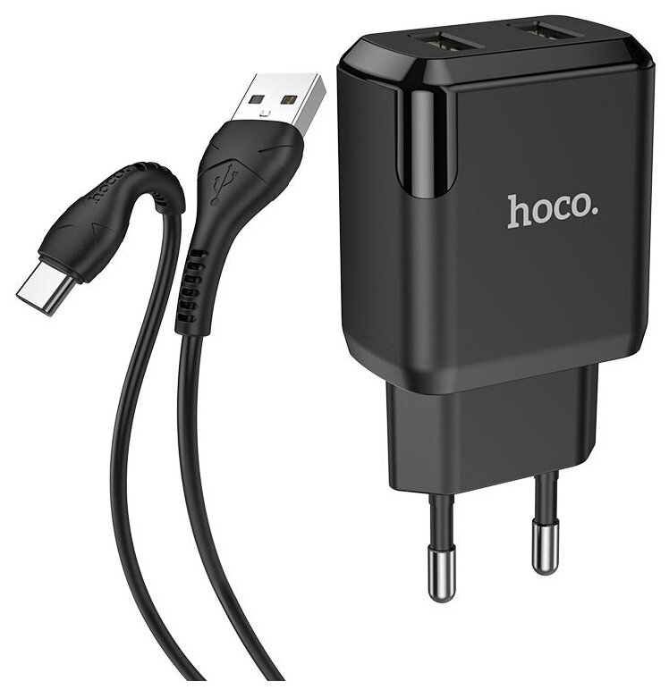 СЗУ, 2 USB 2.1A 10.5W (N7), HOCO, Type-C, Умная зарядка, черный