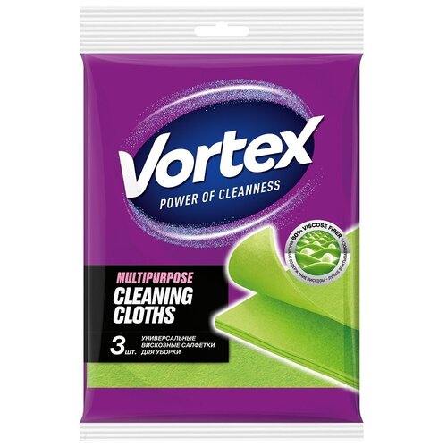 Салфетки Vortex универсальные из вискозы салатовыйголубойрозовый 3 шт 1 уп 385₽