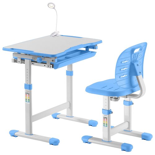 фото Комплект anatomica karina: парта + стул + выдвижной ящик + светильник белый/голубой